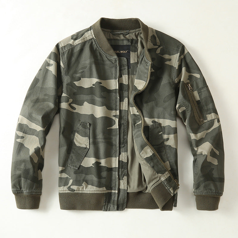 Herren Bomberjacke im Military-Camouflage mit Reißverschluss, Rippbündchen und Ärmeltasche Echoarchiv