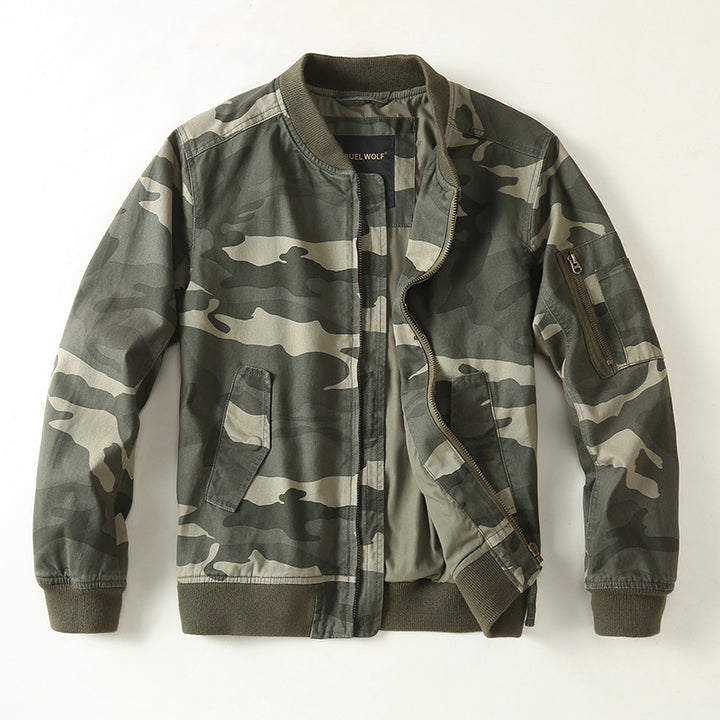 Herren Bomberjacke im Military-Camouflage mit Reißverschluss, Rippbündchen und Ärmeltasche Echoarchiv
