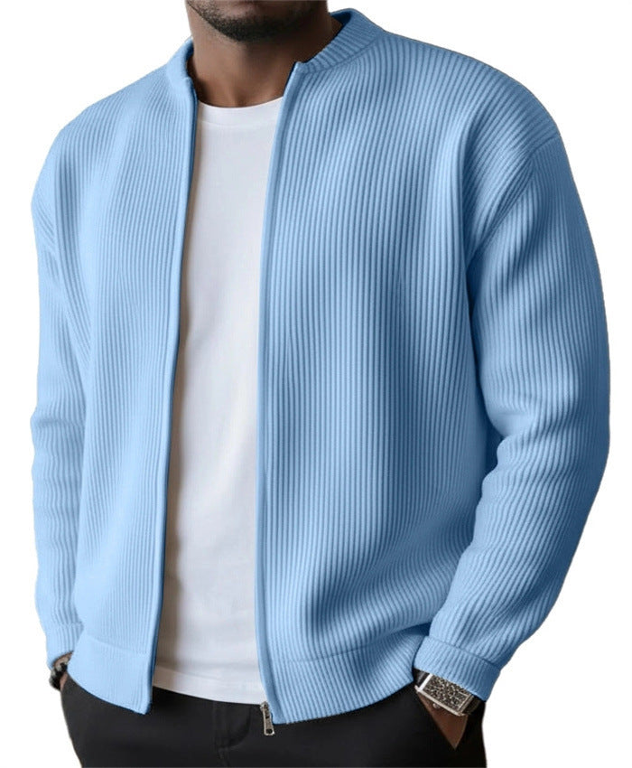 Herren Rippstrick Bomber Cardigan mit vollem Reißverschluss EB – Taviero
