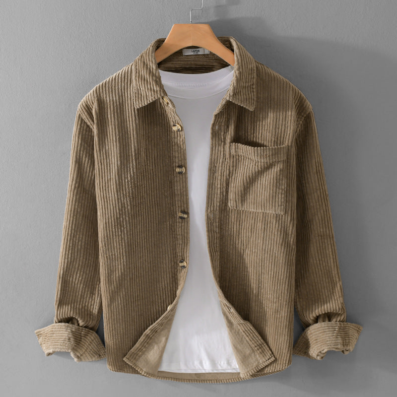 Herren Cord-Overshirt mit breiter Rippenstruktur, Brusttasche und Relaxed-Fit Echoarchiv
