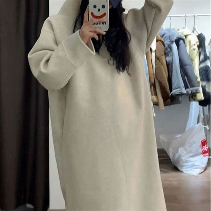 Damen Langes Oversize-Kapuzen-Sweatkleid mit Eingrifftaschen und legerer Maxi-Silhouette – Valéora