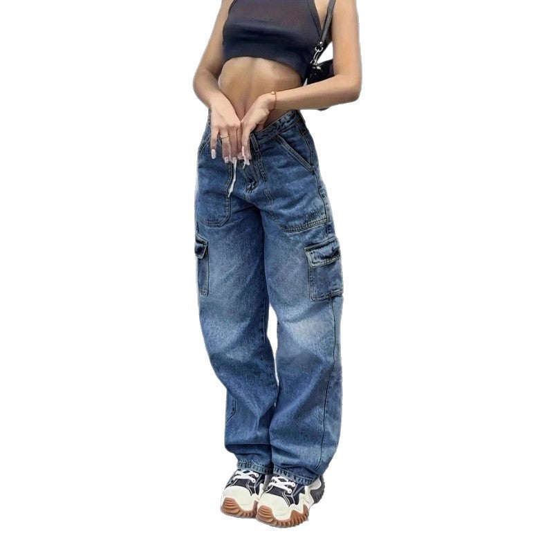 Damen Cargo-Jeans im Baggy-Look mit hoher Taille, Tunnelzug und aufgesetzten Pattentaschen Echo Archiv