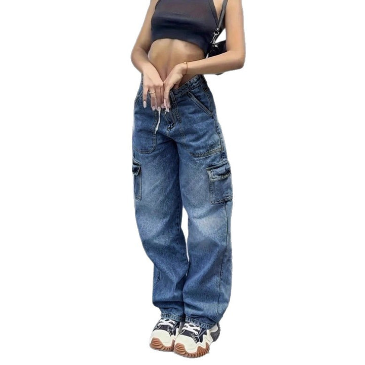 Damen Cargo-Jeans im Baggy-Look mit hoher Taille, Tunnelzug und aufgesetzten Pattentaschen Echo Archiv