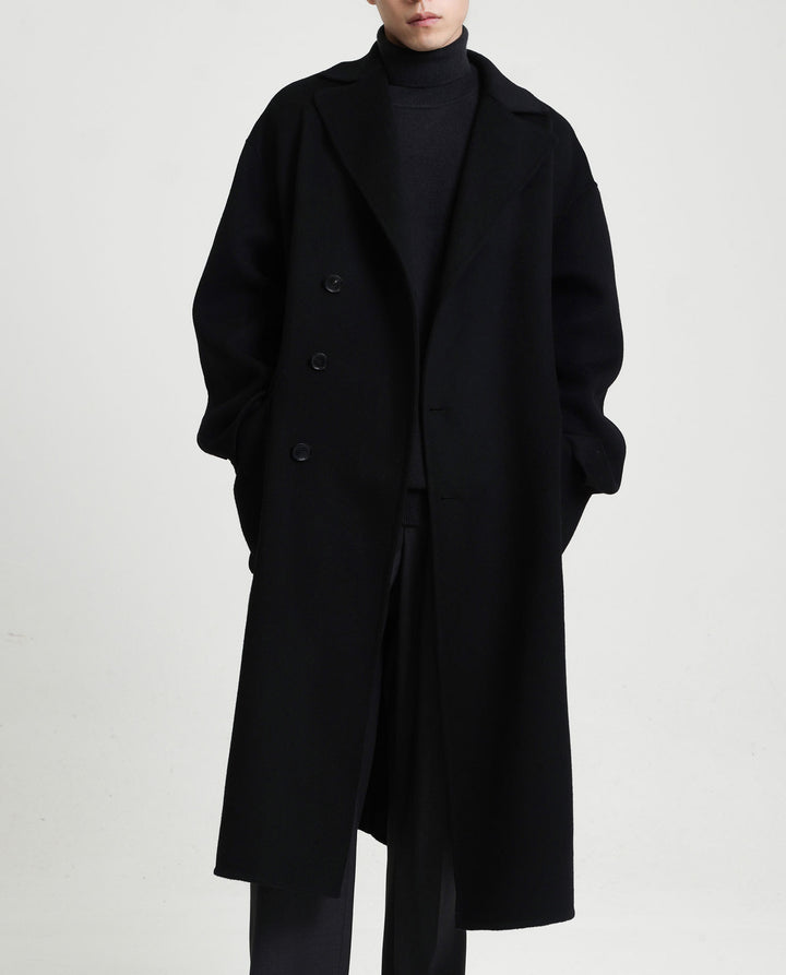 Herren Oversize Doppelreiher Wollmantel mit weitem Schnitt und klassischem Revers Echoarchiv