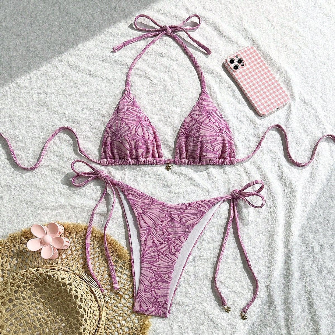 Damen Triangel-Bikini mit floralem Design und verspielten Bindebändern – Maréssa
