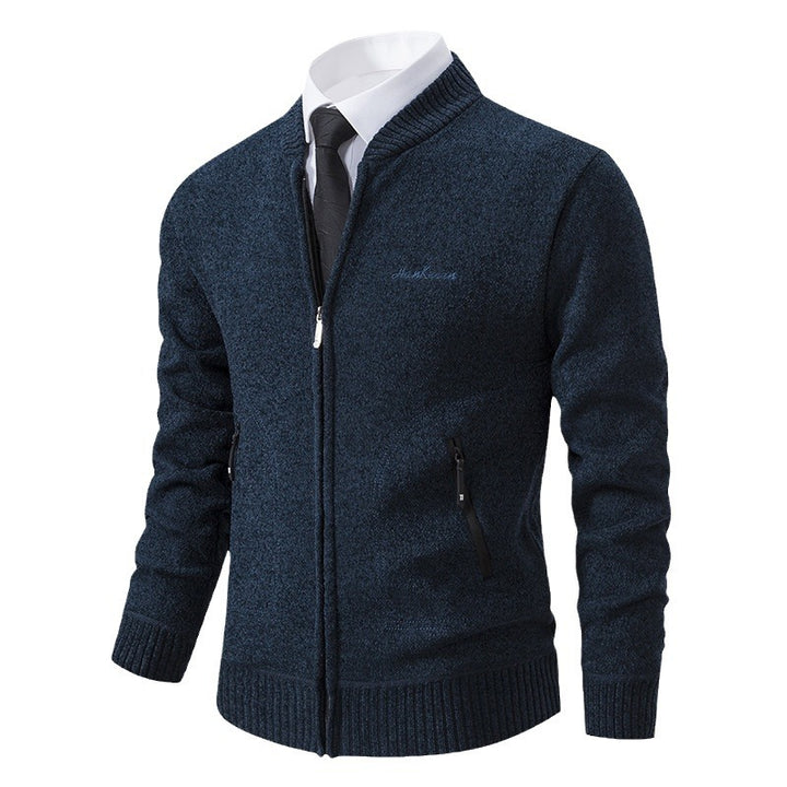 Herren nan leichter Business-Strickcardigan mit verdecktem Frontreißverschluss, Reißverschlusstaschen und geripptem Bund Echo Archiv