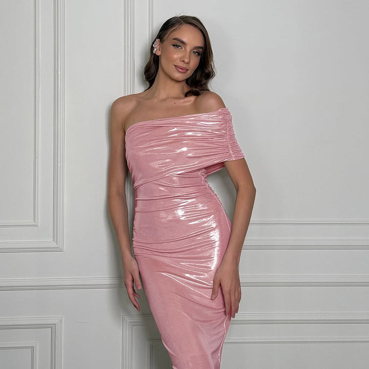 Damen schulterfreies elegantes Wickelkleid mit glänzenden Akzenten Echo Archiv