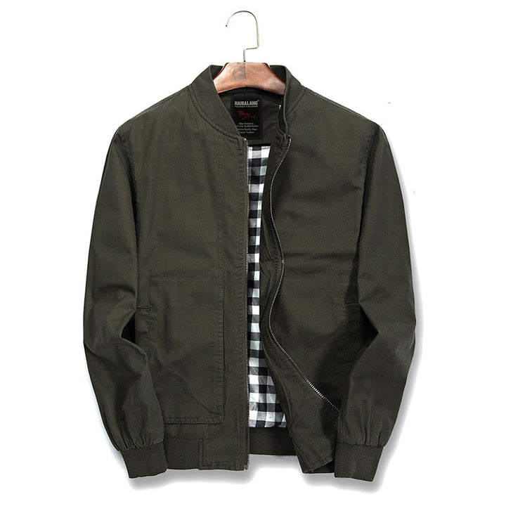 Herren Leichte Canvas‑Bomberjacke mit kariertem Innenfutter und elastischen Bündchen – Brevano