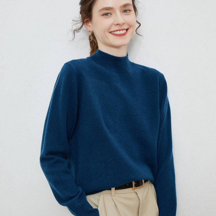 Damen weicher Feinstrick-Mockneckpullover mit Angora‑Look und legerer Silhouette Echoarchiv