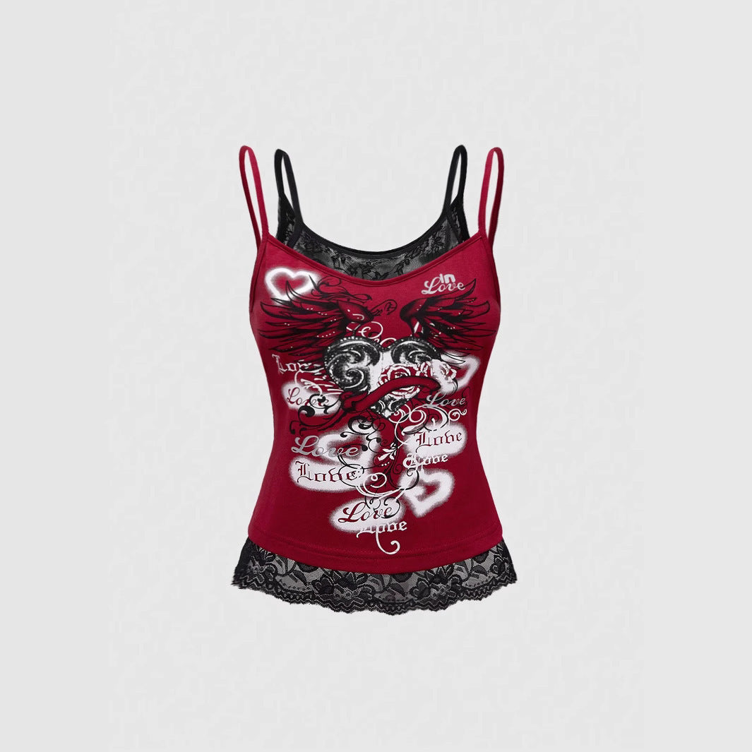Damen Spitze Cami Top mit Grafischem Print Echo Archiv