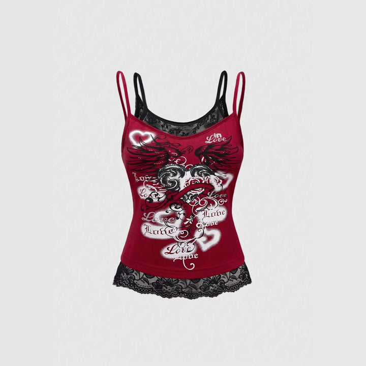 Damen Spitze Cami Top mit Grafischem Print Echo Archiv