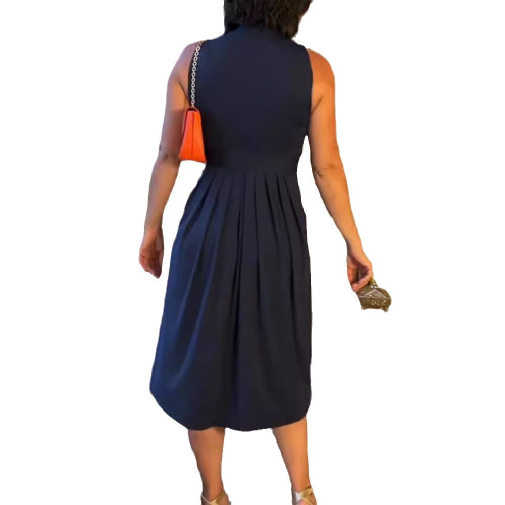 Damen nan ärmelloses V-Ausschnitt-Midikleid mit Unterbrustnaht und schmeichelndem Faltenrock Echo Archiv