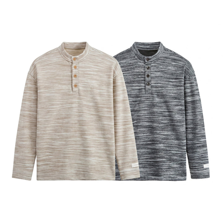 Herren Strukturierter Henley-Strickpullover mit Stehkragen und Melange-Struktur Echoarchiv