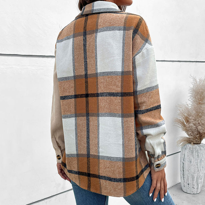 Damen Oversize‑Hemdjacke mit zweigeteilter Karo‑ und Uni‑Optik und Knopfleiste Echoarchiv