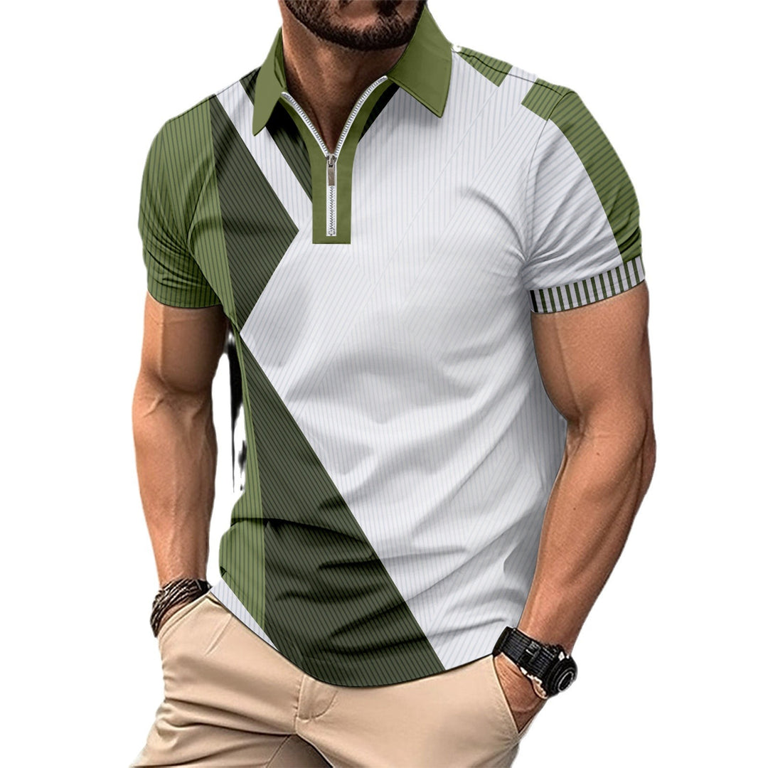 Herren Kurzarm Poloshirt mit modernem Grafikdesign und sportlichem Reißverschluss Echoarchiv