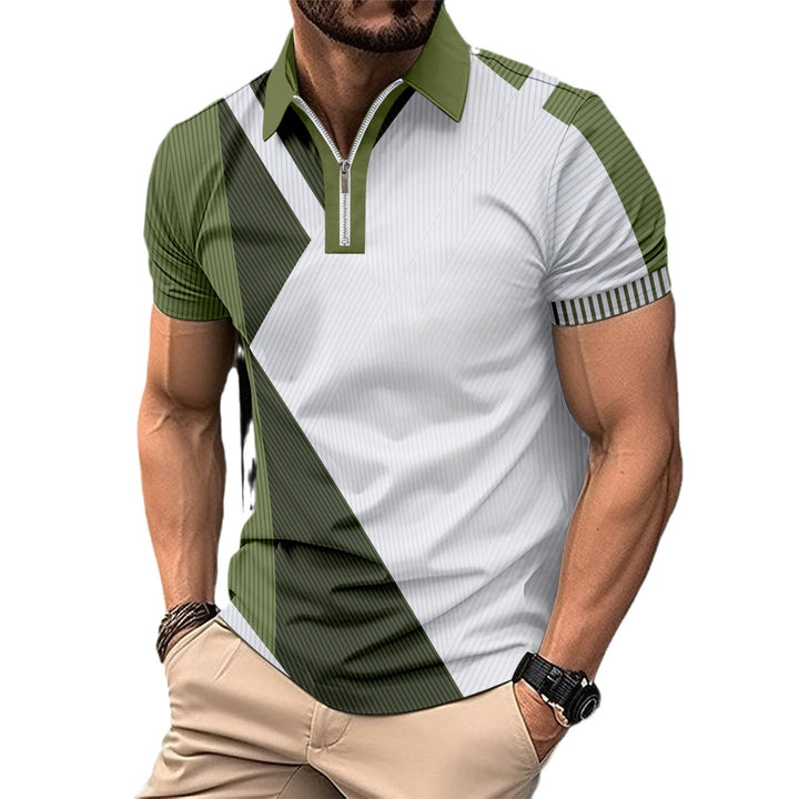 Herren Kurzarm Poloshirt mit modernem Grafikdesign und sportlichem Reißverschluss Echoarchiv