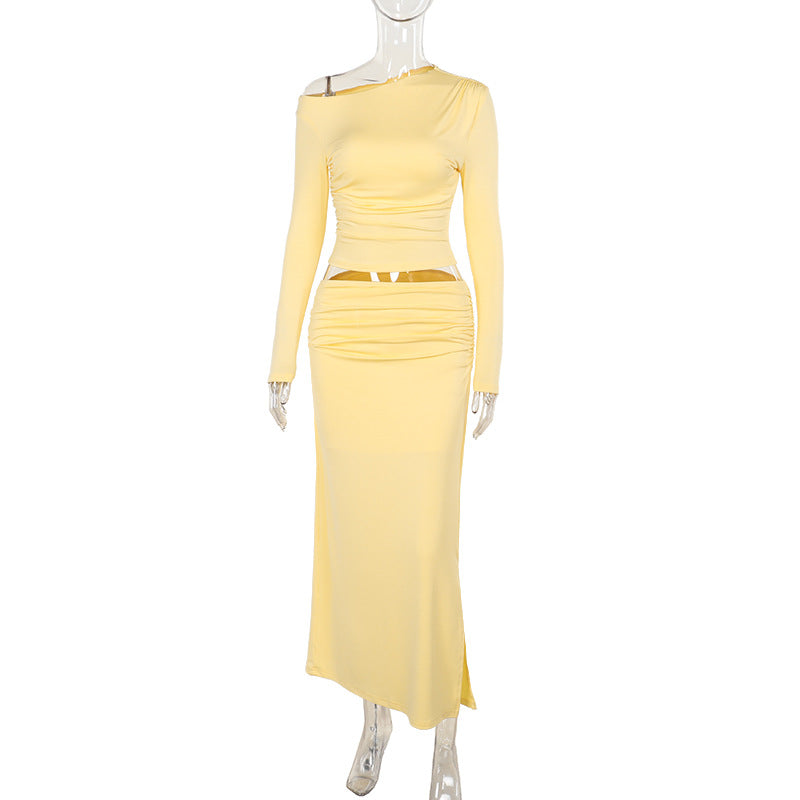 Damen Asymmetrisches Crop‑Top und taillenbetonter Maxirock‑Set aus Stretchjersey Echo Archiv