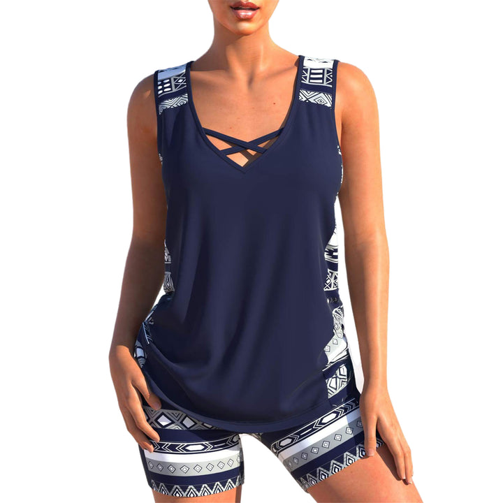 Damen nan sportlicher Tankini-Zweiteiler mit V-Ausschnitt und überkreuzten Brustträgern Echo Archiv