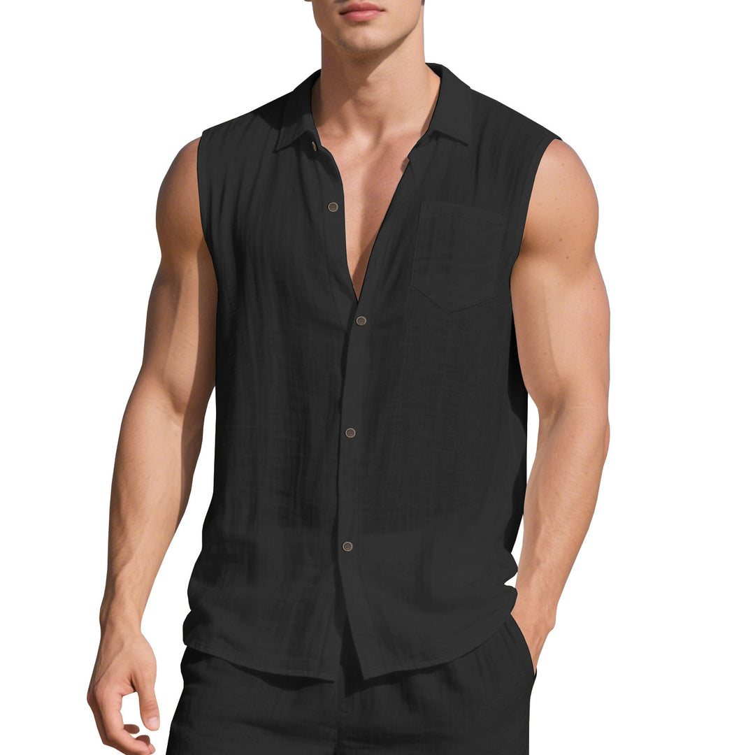 Herren ärmelloses Urlaubsshirt mit knöpfbarem Revers Echoarchiv