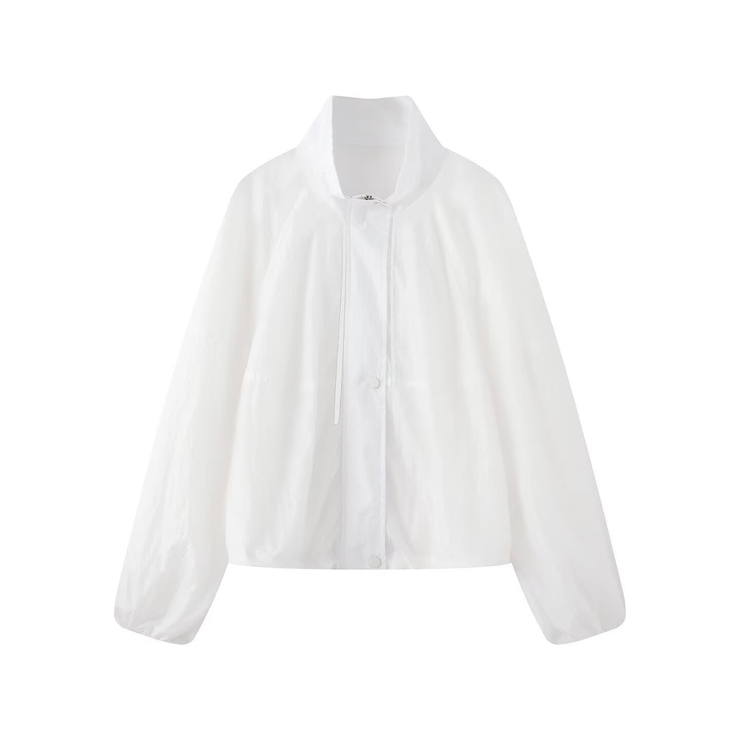 Damen Leichte Oversize-Blousonjacke aus Nylon mit Stehkragen, Kordelzug und Druckknopfverschluss Echo Archiv