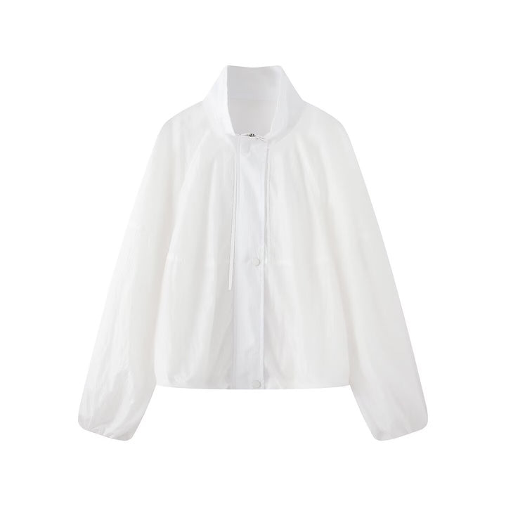 Damen Leichte Oversize-Blousonjacke aus Nylon mit Stehkragen, Kordelzug und Druckknopfverschluss Echo Archiv