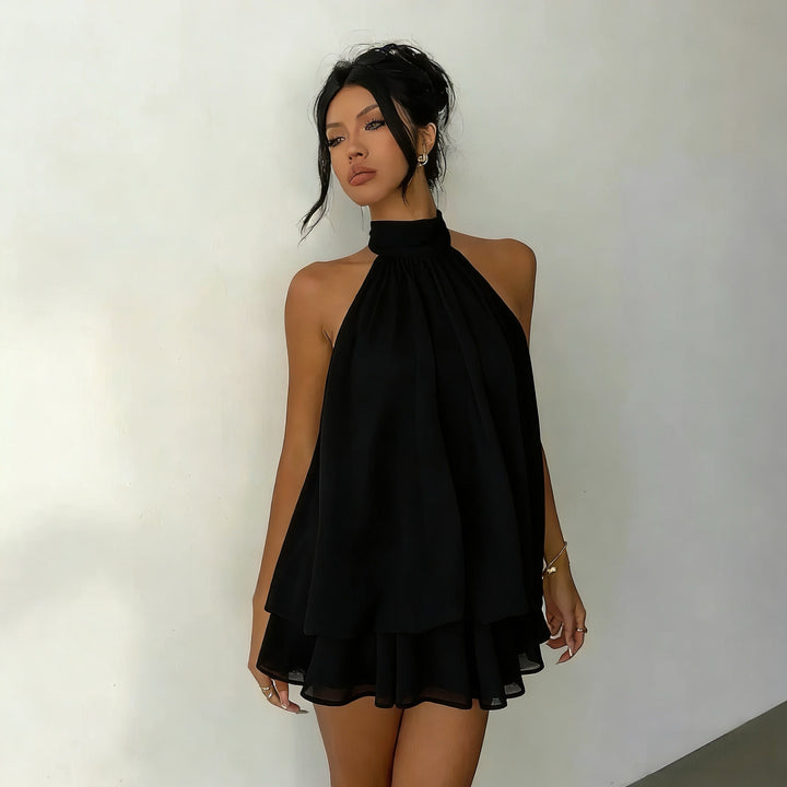 Damen Chiffon-Kleid mit hohem Kragen und fließendem Schnitt Echo Archiv