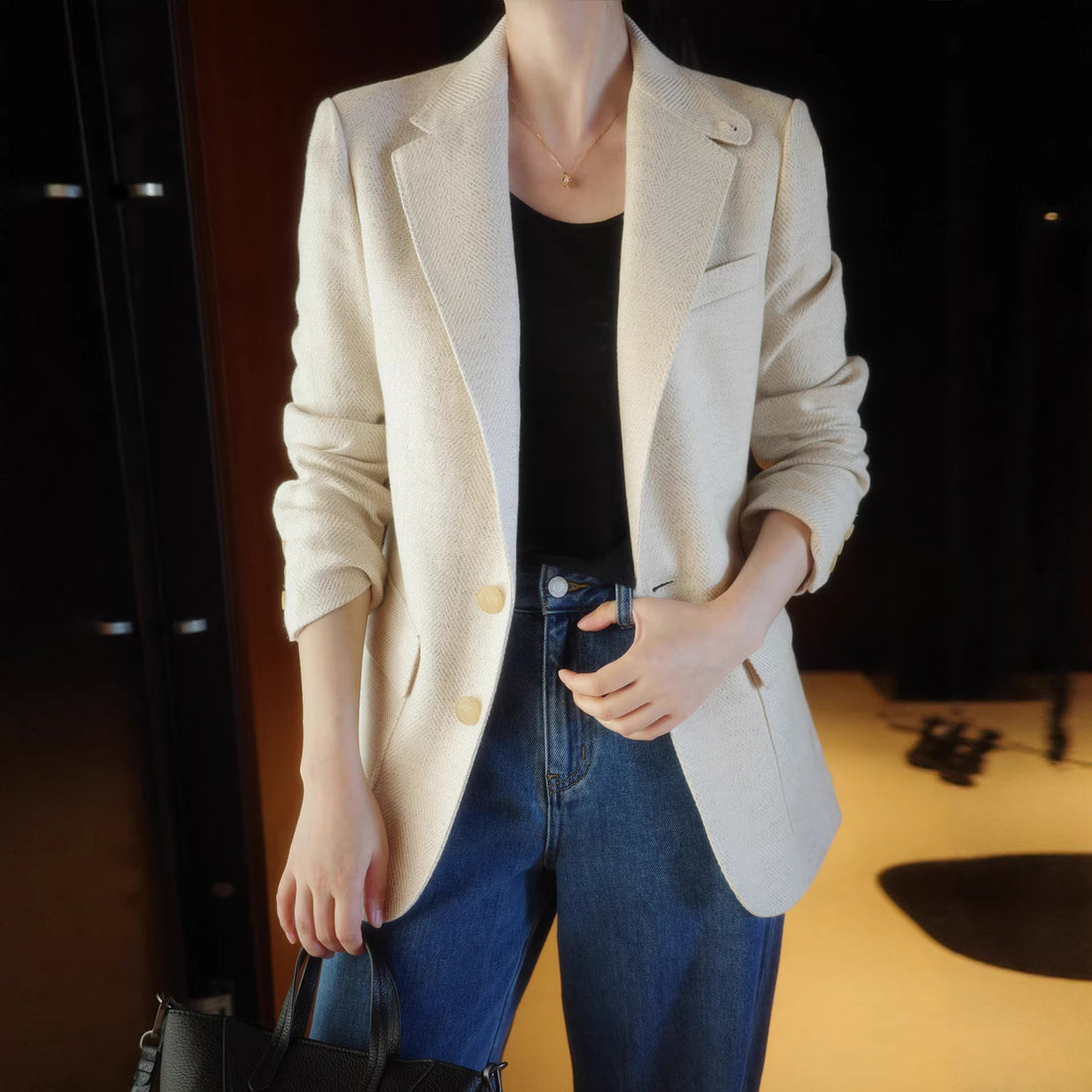 Damen Eleganter Strukturierter Blazer Echoarchiv