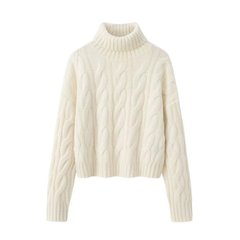 Damen Kurzgeschnittener Zopfmuster‑Turtleneckpullover mit kastiger Silhouette Echoarchiv