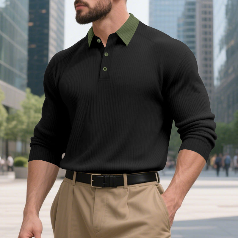 Herren elegantes Poloshirt mit strukturiertem Stehkragen und Knopfleiste Echoarchiv