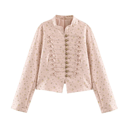 Damen Kurze Brokatoptik Militärblousonjacke mit Froschknopfleiste Echo Archiv