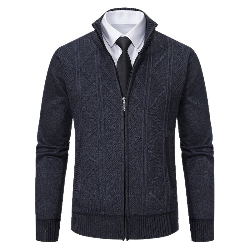 Herren nan Strickjacke mit Reißverschluss, Stehkragen und strukturierter Zopfmuster-Optik Echo Archiv