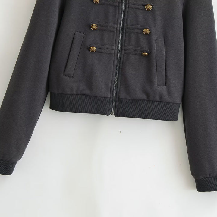 Damen Cropped Kapuzenblouson mit dekorischer Doppelreihe und verdecktem Reißverschluss Echo Archiv