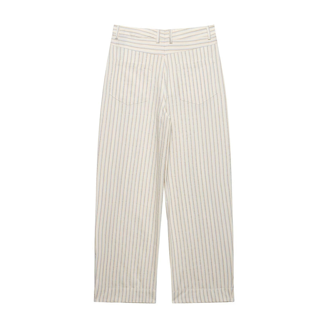 Damen Weite High‑Waist‑Hose aus leichter Baumwollmischung mit feinem Nadelstreifen und Bundfalten Echo Archiv