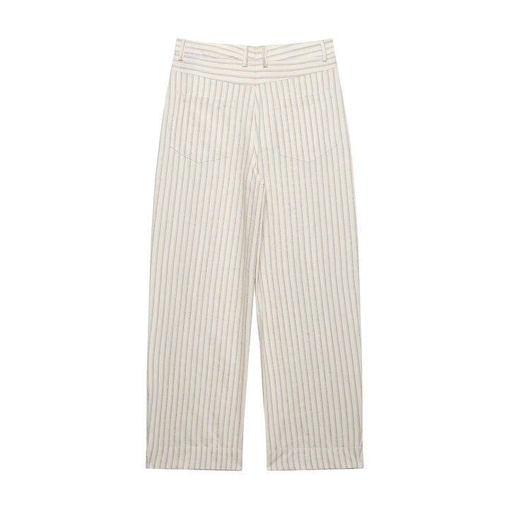 Damen Weite High‑Waist‑Hose aus leichter Baumwollmischung mit feinem Nadelstreifen und Bundfalten Echo Archiv