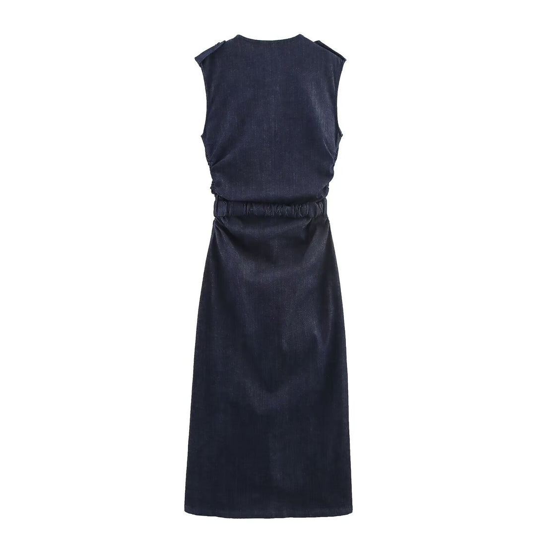 Damen Jeanskleid mit Wickelgürtel und eleganten Druckknöpfen Echo Archiv