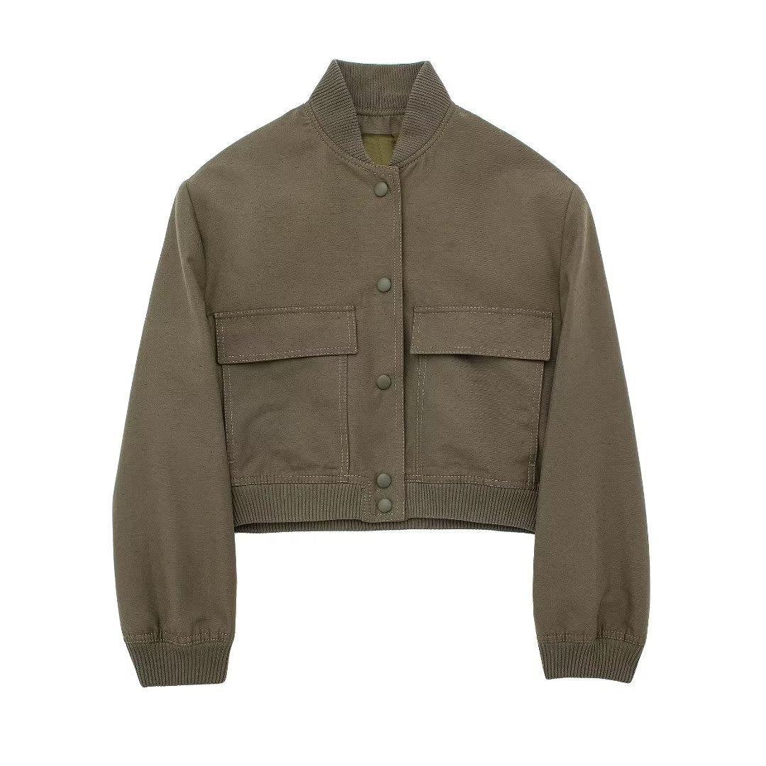 Damen Boxy-Cropped-Jacke im Worker-Look mit Pattentaschen und Rippkragen Echo Archiv