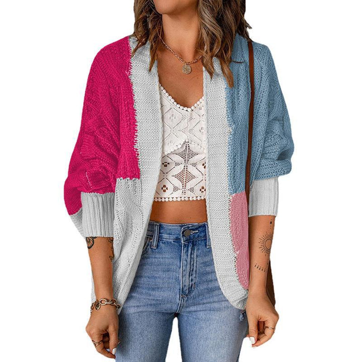Damen nan lässige Strickjacke im Patchwork-Stil mit offener Front und 3/4-Ärmeln Echo Archiv