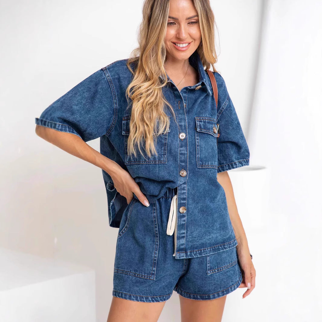 Damen Denim-Hemd und Shorts-Set im modischen Stil Echo Archiv