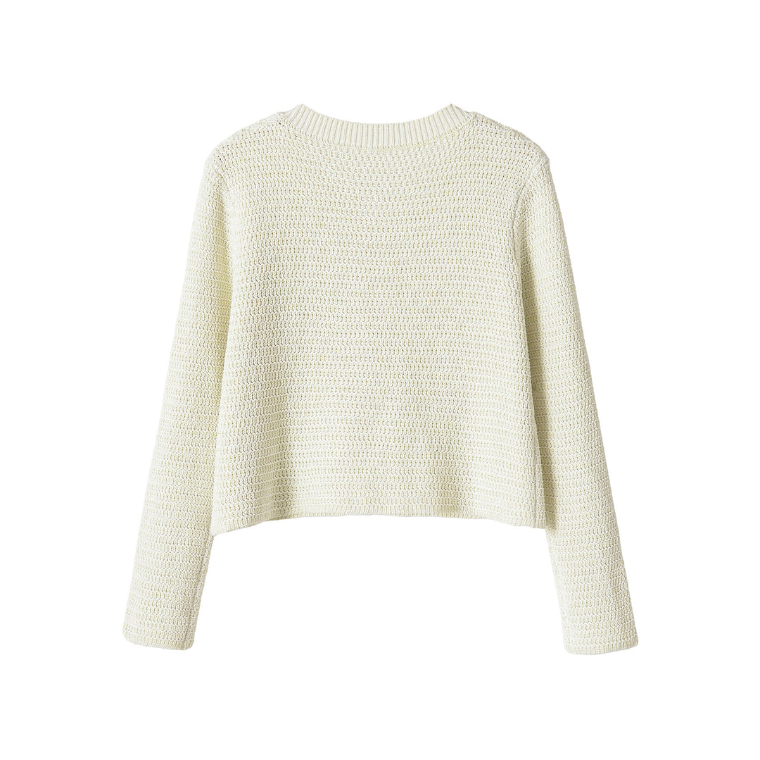 Damen Kurze gehäkelte Boxy-Strickjacke mit dekorativem Schmuckverschluss Echoarchiv