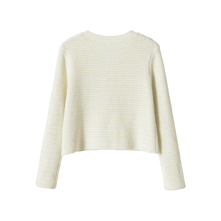Damen Kurze gehäkelte Boxy-Strickjacke mit dekorativem Schmuckverschluss Echoarchiv