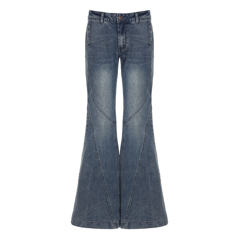 Damen klassische Flared Jeans mit hoher Taille und ausgefranstem Saum Echo Archiv