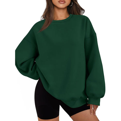 Damen Oversized Rundhals-Sweatshirt mit überschnittener Schulter, weichem Fleece-Innenfutter und gerippten Bündchen – Avérine