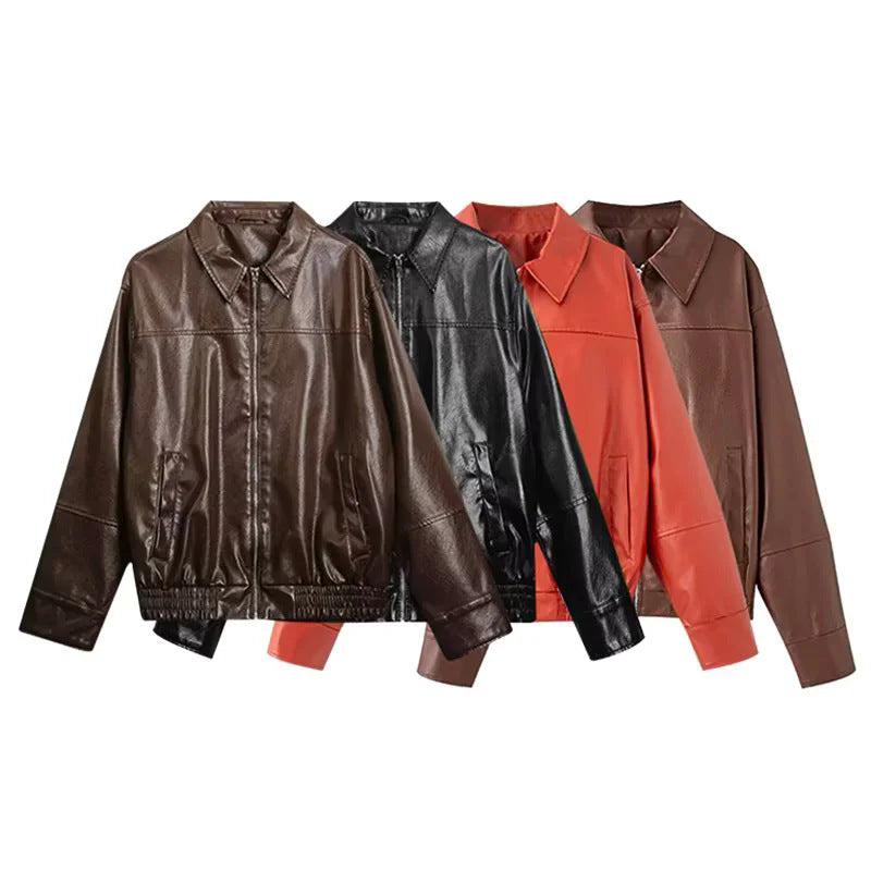 Damen nan oversize Glattlederoptik Blouson mit Hemdkragen, durchgehendem Reißverschluss und elastischem Bund Echo Archiv