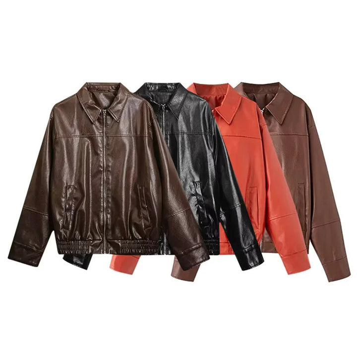 Damen nan oversize Glattlederoptik Blouson mit Hemdkragen, durchgehendem Reißverschluss und elastischem Bund Echo Archiv
