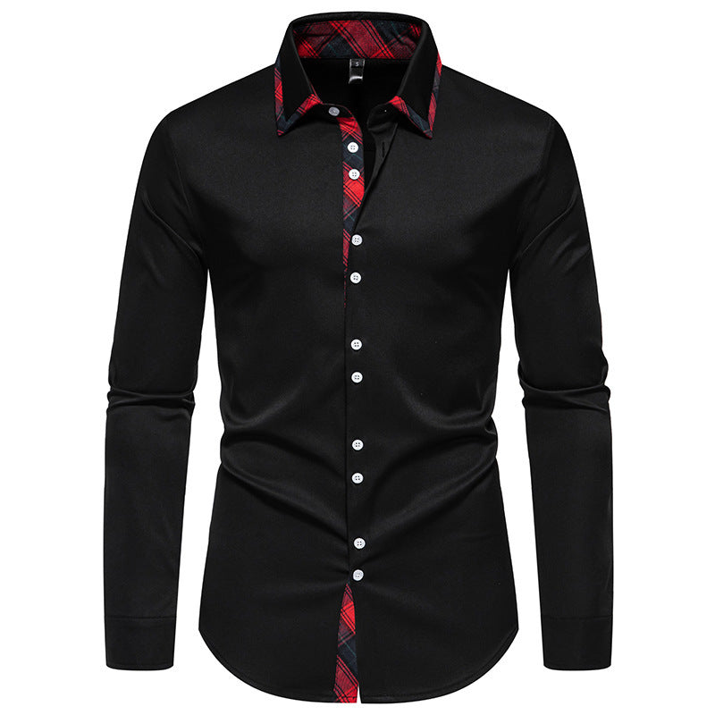 Herren elegantes Langarmhemd mit kreativem Kragen und kontrastierenden Details Echoarchiv