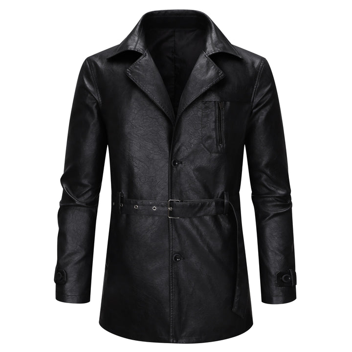 Herren modische Kunstlederjacke mit verstellbarem Gürtel und praktischen Taschen Echoarchiv
