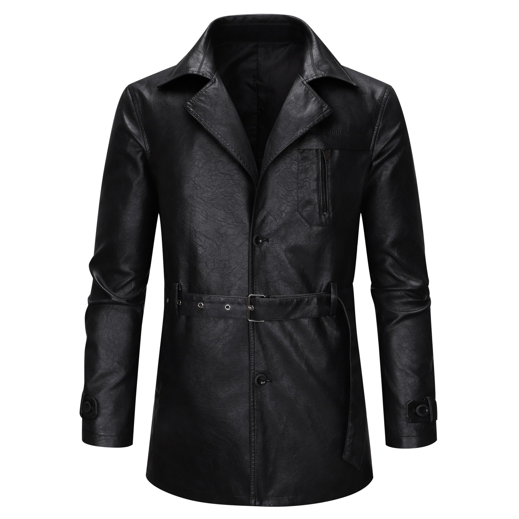 Herren modische Kunstlederjacke mit verstellbarem Gürtel und praktischen Taschen Echoarchiv