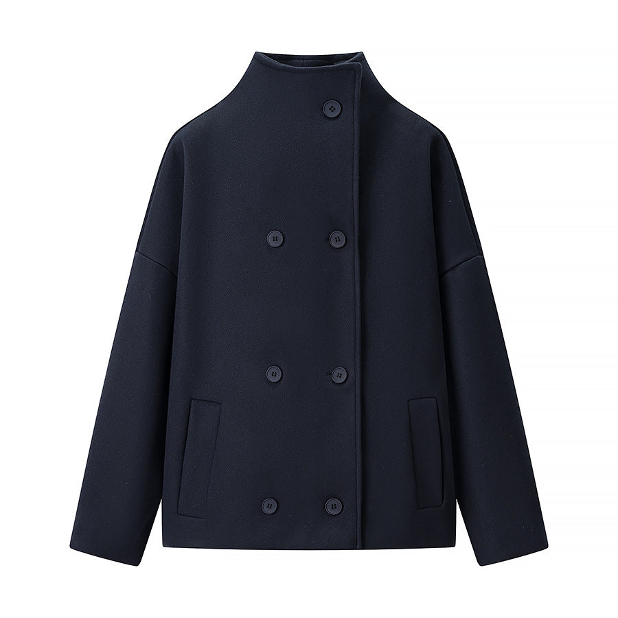 Damen Kurze doppeltgeknöpfte Oversize-Boxy-Jacke mit Stehkragen und Eingrifftaschen Echo Archiv