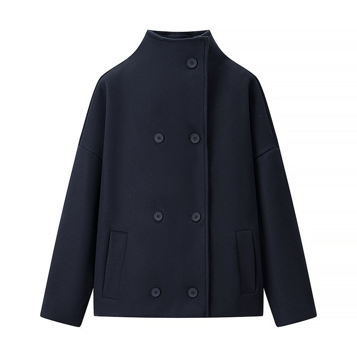Damen Kurze doppeltgeknöpfte Oversize-Boxy-Jacke mit Stehkragen und Eingrifftaschen Echo Archiv
