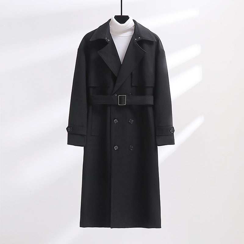 Herren Langer Doppelreihiger Trenchcoat mit Taillengürtel und Oversize‑Schalkragen Echoarchiv